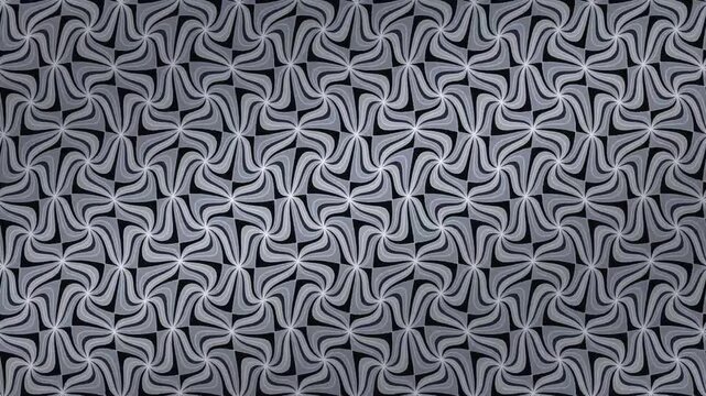 Mirror Twist Lattice Of Counter Handed Swirl Knots Unwinding Into Petals Abstract Motion Background Seamless Loop in vibrant charcoal tones