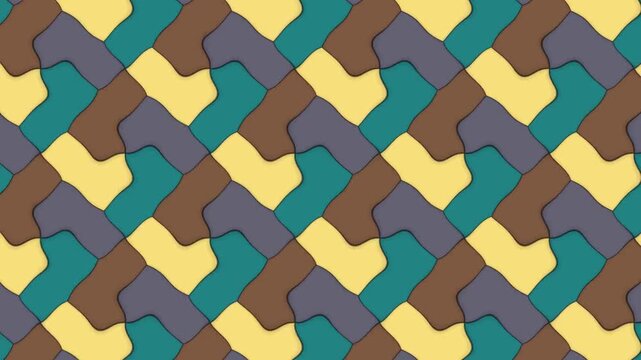 Interlocking Tessellation Trading Colors Around Every Rotation Center, Geometric Motion Background Seamless Loop in bright indigo tones