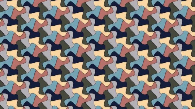 Interlocking Tessellation Trading Colors Around Every Rotation Center, Geometric Motion Background Seamless Loop in rich navy tones