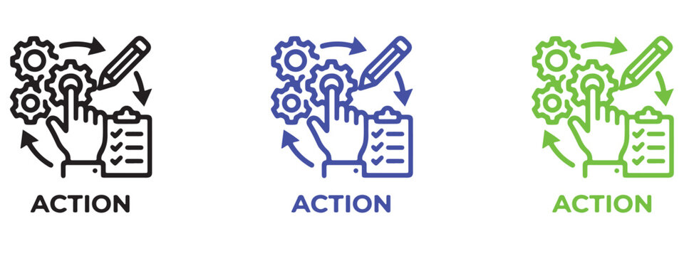 Action plan icons with gear and checklist symbols for business project management tasks.