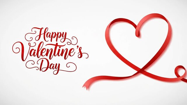 Happy Valentine Day greeting with red ribbon heart shape on white background