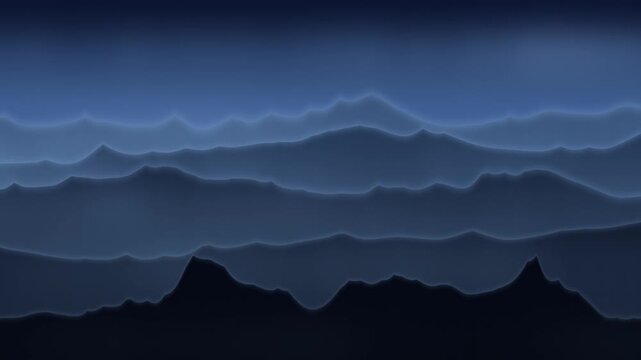 Layered Mountain Ridges Panning Sideways in Parallax With Drifting Mist and Atmospheric Depth, Seamless Loop in vibrant indigo tones