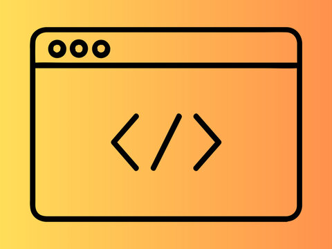 Web Browser Window with Code Symbol Outline Illustration