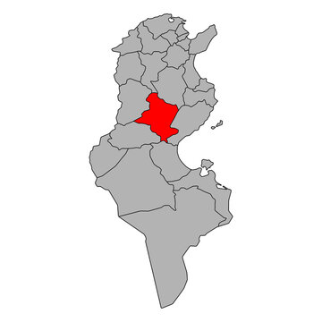 Sidi Bouzid of Tunisia Governorates map shape, travel web flat icon vector illustration .
