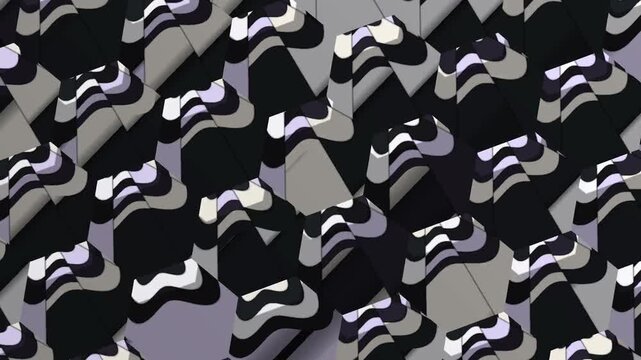 Hexagonal Cell Mosaic Splitting Into Twelve Flat Color Shards As Symmetry Steps Down, Seamless Loop in rich black tones