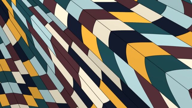Uneven Wedge Panels Breathing In Width Across A Flat Color Block Mosaic Geometric Background Seamless Loop in bright navy tones