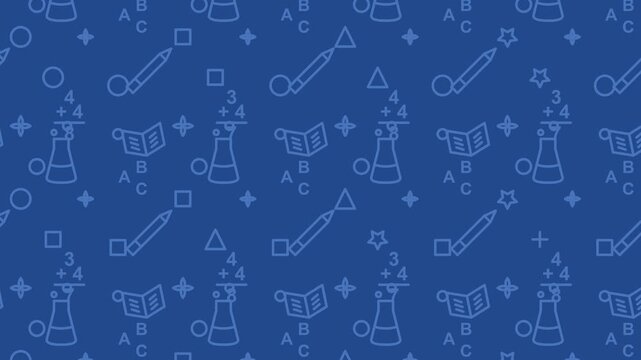Seamless Blue Pattern with Science and Magic Line Icons Background