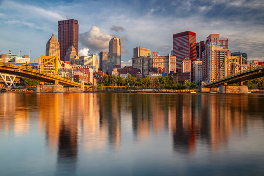 Pittsburgh, Pennsylvania, USA. Cityscape image of Cleveland, Ohio at beautiful summer sunset.