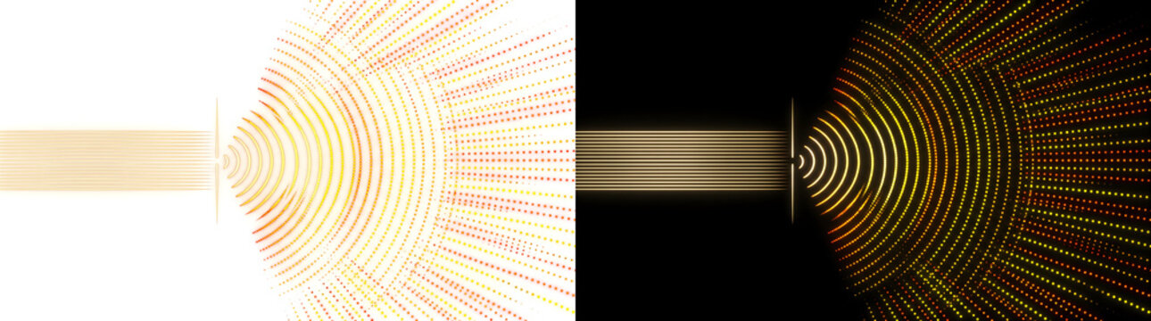Golden sound wave ripple bursting into radiant particle dots representing signal and vibration energy ideal for design available in PNG, Transparent and Black Background Versions