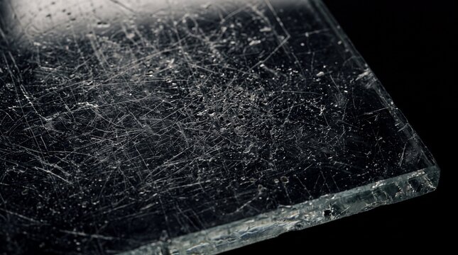 Scratched Transparent Glass Surface on Dark Background