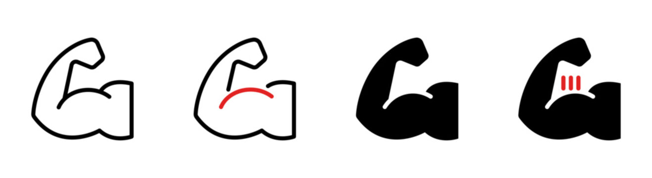 Muscle strength icon set. Fitness symbol. Simple pictogram for strength, bodybuilding, exercise, physical fitness, muscle training and athletic performance