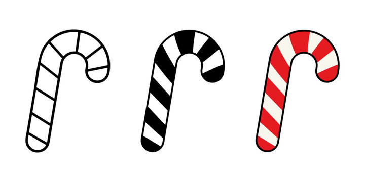 Candy cane icon. Red and white striped candy symbol. Transparent vector and PNG