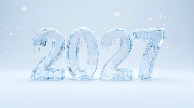 Frosted Ice Numbers Displaying Year Two Thousand Twenty Seven New Year Celebration