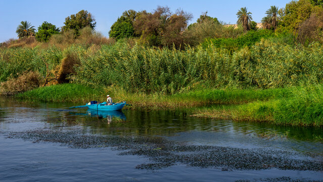 La vida en el Nilo representada por pescadores pasando por Egipto