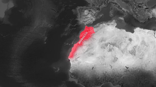 Animated map highlighting Morocco with a flag-waving video clip