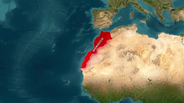 Animated flag waving above detailed Morocco map video footage