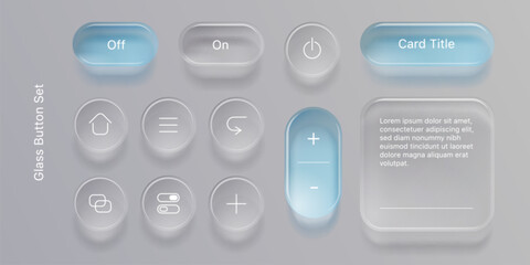 Obraz na płótnie Canvas Transparent glass ui buttons set isolated on background. 3d vector realistic design of sleek liquid frames with soft shadows, contemporary glass morphism icons for web and mobile interface apps