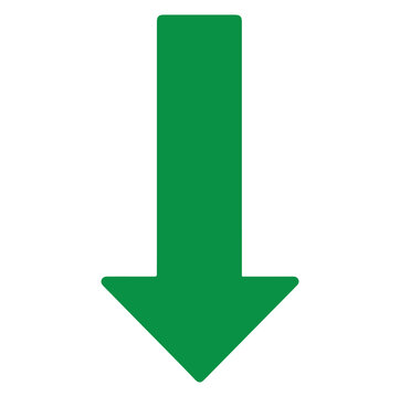 Downward curved arrow showing reduction, falling trend, decline and negative movement, isolated on white background.