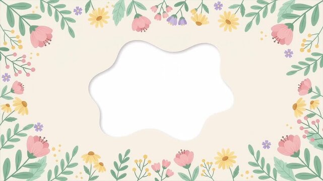 Animated floral border with white flowers and gold geometric frame