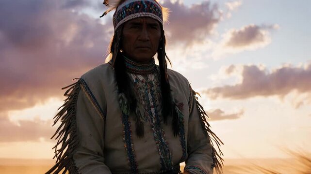 Apache Native American Riding Horse in Traditional Attire