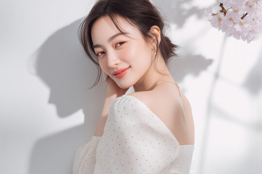 美しい女性のビューティーポートレート。美容、コスメ、ファション素材