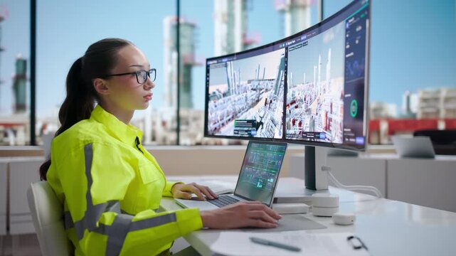 Industrial Engineer Monitors Real-time SCADA System Using Laptop