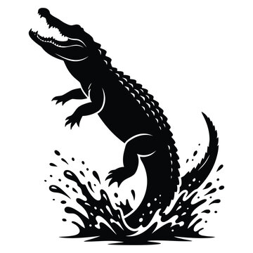 Crocodile jumping out of water with splash vector illustration alligator predator mascot logo icon