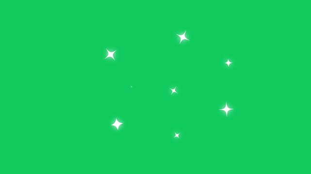 Twinkling white stars blinking on green screen background. Sparkling glitter light effect for chroma key compositing, magical overlays, celebrations, motion graphics and VFX.