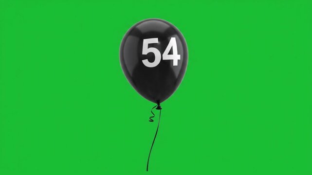 Black balloon with number 54 floating on green screen