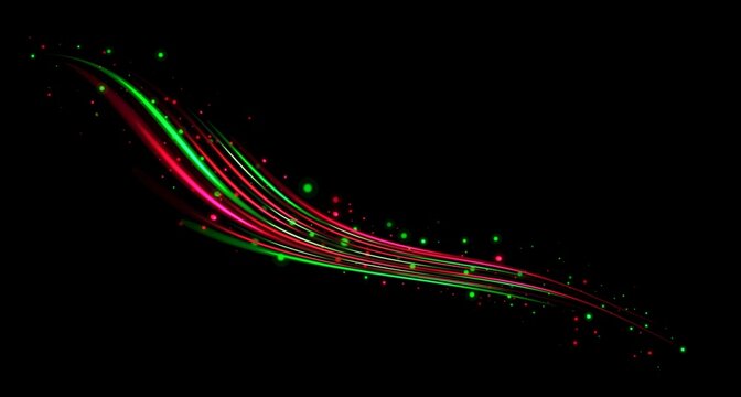 Sparkles, Christmas sparkles Magical red green Christmas light stream with glowing glitter particles and elegant abstract wave