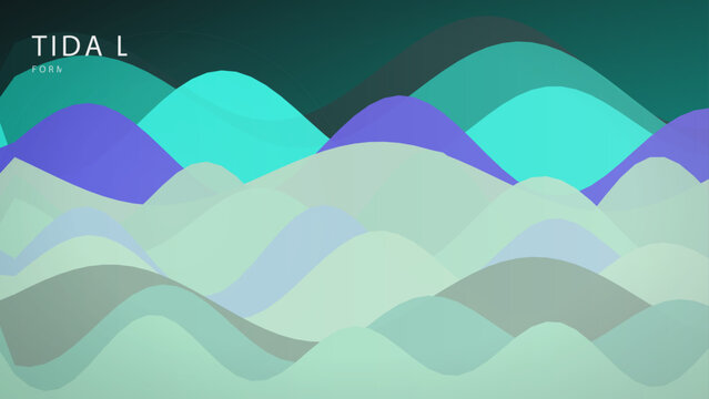Abstract wavy landscape background, teal and purple tidal wave vector, minimalist fluid mountain layers for web design