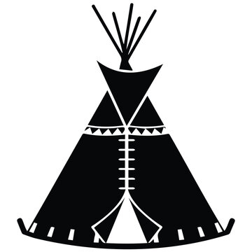 Traditional Native American teepee tent vector illustration silhouette ethnic home icon.