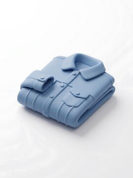 3D render of folded blue denim jacket isolated on white background, casual fashion clothing icon
