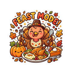 Naklejka premium Cute Cartoon Thanksgiving Turkey Wearing A Pilgrim Hat With A Feast Plate