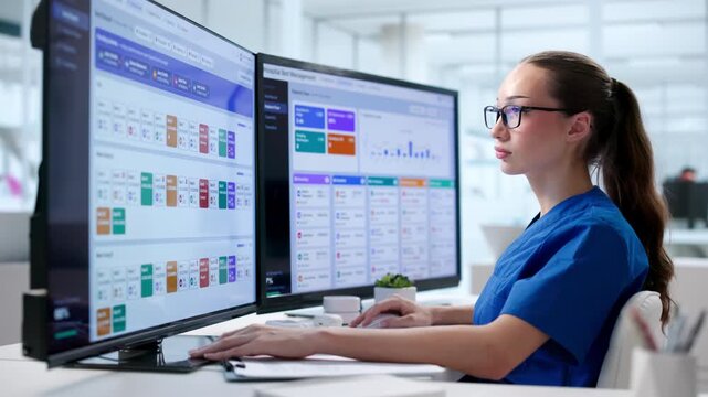 Nurse Monitors Hospital Bed Availability