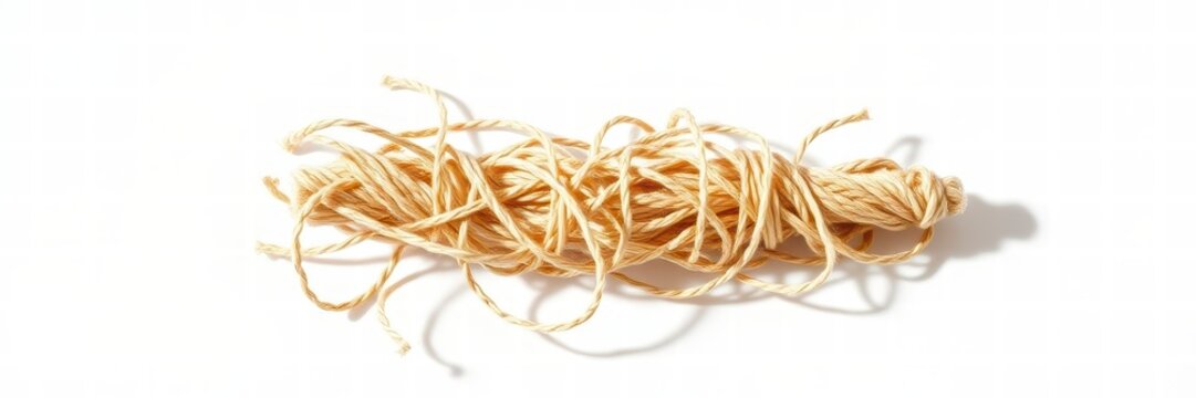 Tangled bundle of natural beige jute twine rope