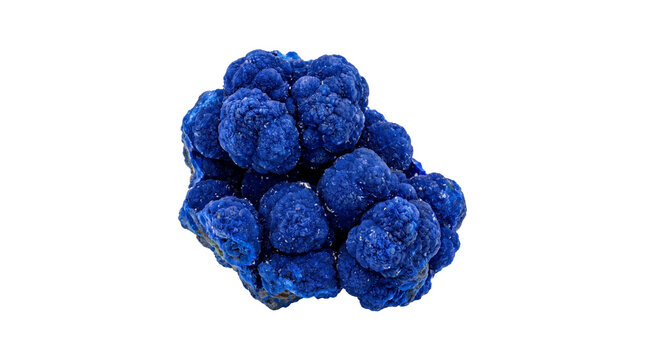 Azurite crystal cluster specimen, deep blue mineral stone, raw botryoidal azurite gemstone for geology and healing isolated PNG with Transparent Background