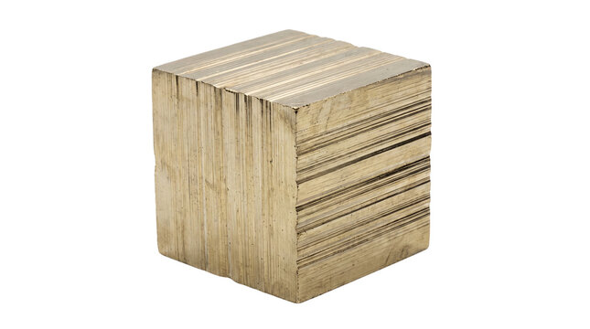 Rustic wooden cube with natural grain texture, weathered timber block for interior decor, solid oak wood geometric shape isolated PNG with Transparent Background