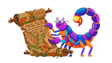 Obraz premium Colorful Cartoon Scorpion Carrying Treasure Chest.