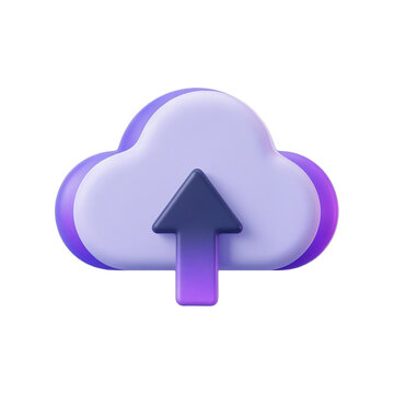 3D cloud upload icon, isolated on transparent background