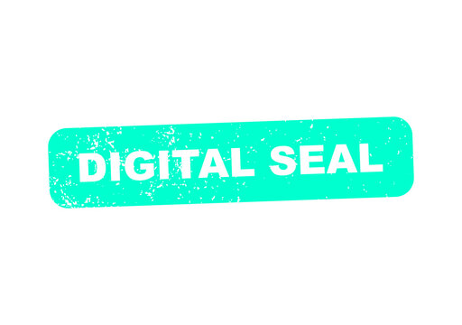 Digital seal stamp with distressed red text on mint green background illustration