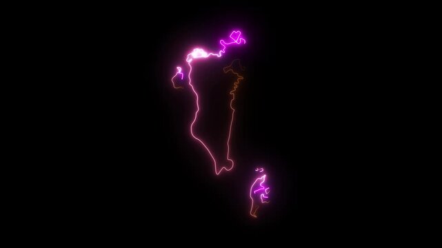 Bahrain map outline with glowing neon light effect isolated on a black background motion graphic