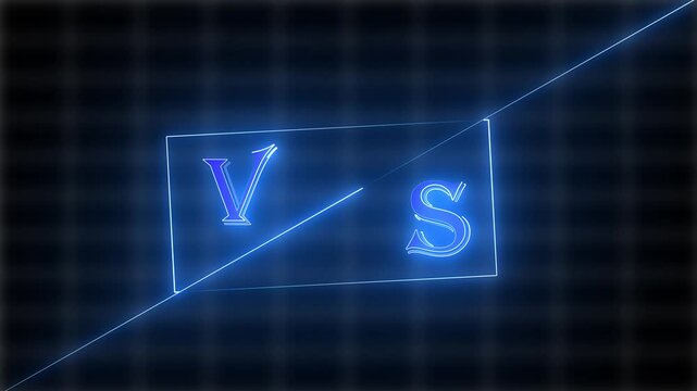 Neon glowing vs logo with diagonal blue light effect