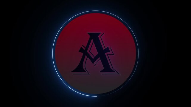 Red circular logo with stylized letter a and gradient border