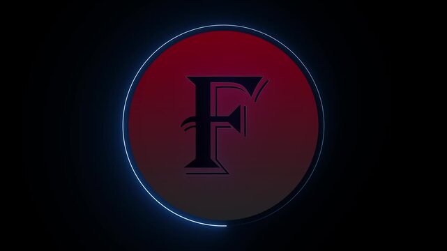 Red stylized letter f icon on glowing circular background