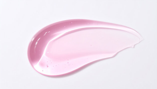 Transparent pink hyaluronic acid gel smear on white background, skincare and beauty concept, fresh hydrating appearance, minimalist composition, professional cosmetic. Close-up.
