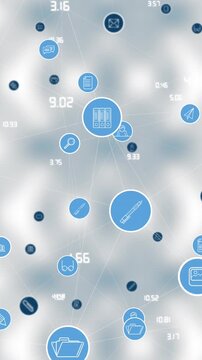 Animation of virus cells over woman wearing face emojis falling
