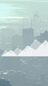 Animation of financial data processing over cityscape