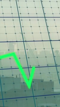 Animation of lines and financial data processing over cityscape