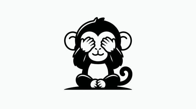 Stylized monkey covering eyes symbol animal illustration